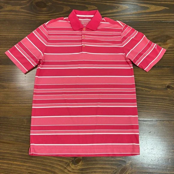 NIKE GOLF Mens Medium Pink Striped Dri Fit Polo Shirt Tour Performance - Picture 3 of 7